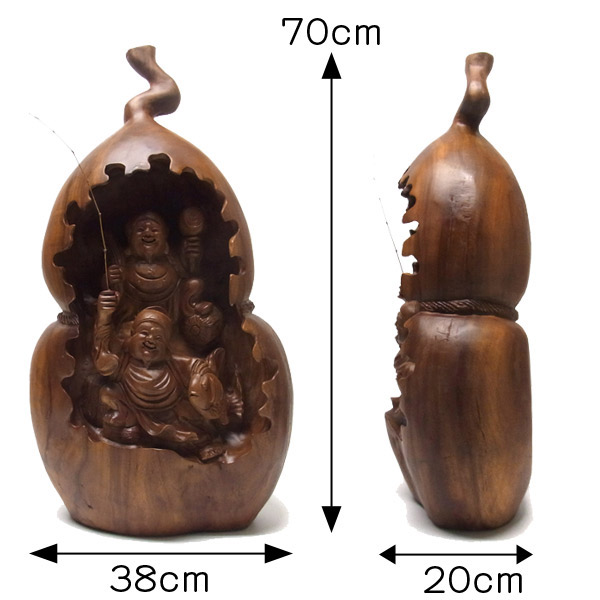 仏像 販売 龍祥-Ryusho- | 仏像や木彫り・縁起物などの販売・通販 / 楠 木彫りのひょうたん恵比寿大黒 70cm