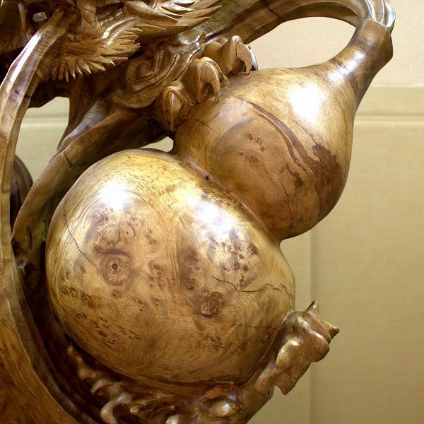 仏像 販売 龍祥-Ryusho- | 仏像や木彫り・縁起物などの販売・通販 / 黄金楠 ひょうたん龍 (木台付き) 148cm