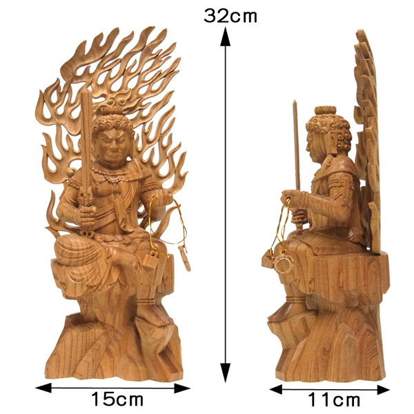 【2024春夏新色】 高32cm 仏教工芸品楠材製極上彫井波木彫仏像不動明王座像 彫刻・オブジェ
