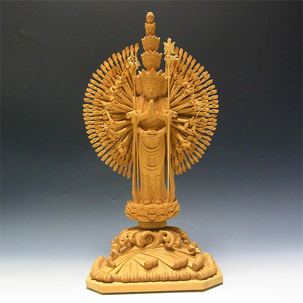 柘植 十一面千手観音 (チベット仏教) 41cm 木彫り 仏像