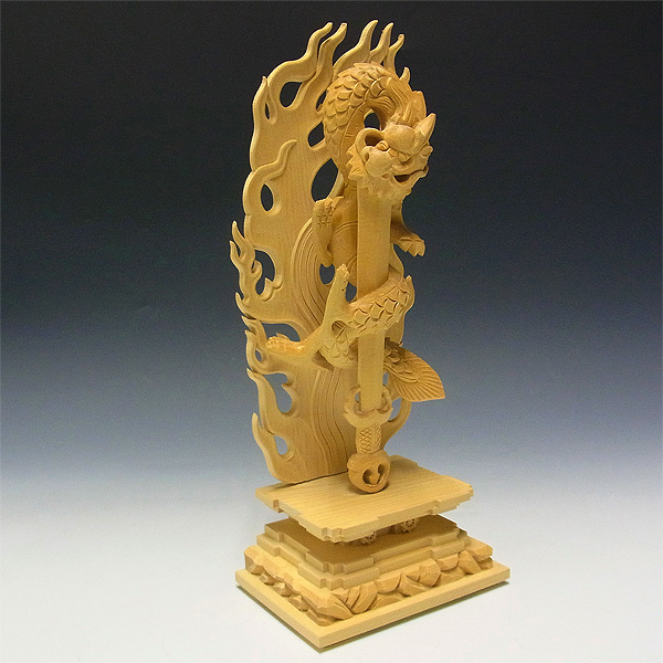 桧 倶利伽羅不動(龍剣・竜剣) 30cm 木彫り 仏像