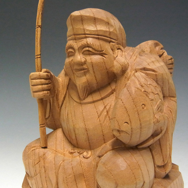 国産欅 木彫り 恵比寿大黒 16cm
