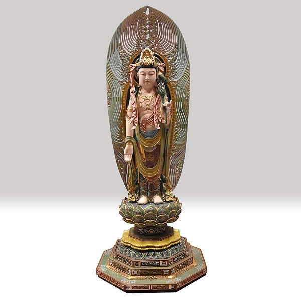 楠 彩色 聖観音菩薩 立像 88cm 木彫り 仏像
