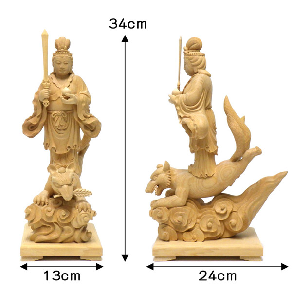 榧 荼枳尼天(荼吉尼天) 立像 34cm 木彫り 仏像