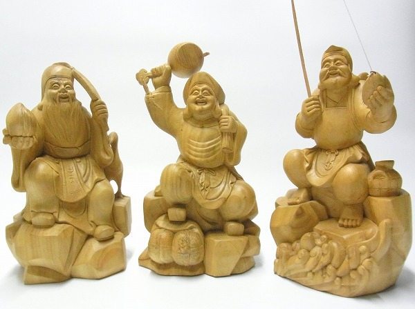 木彫り 仏像 福神大黒天立像 財神 彩繪 本金 切金 財前彫刻 柘植材 彫刻/オブジェクト 出産祝い