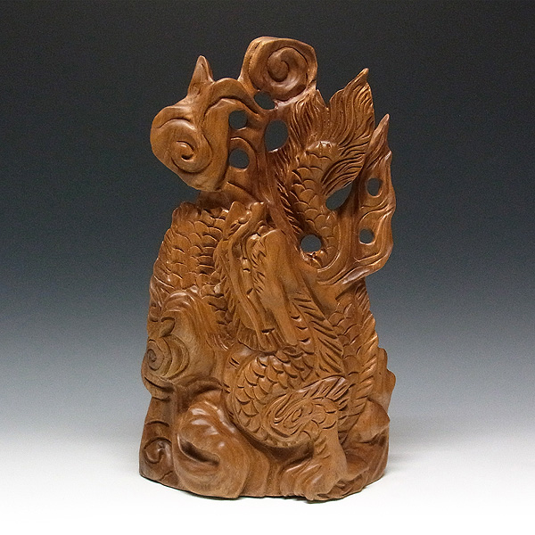 昇り龍・降り龍の透かし彫り、ワケあり、木彫、縁起物、干支飾り（辰