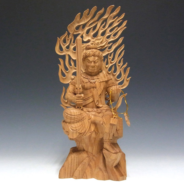 欅 不動明王 半跏像 32cm 木彫り 仏像