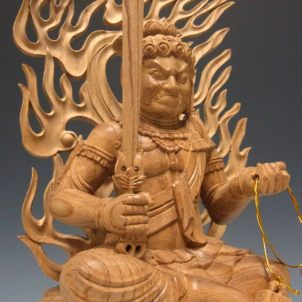 高32cm 井波木彫仏像　不動明王座像　毘沙門天2点セット 高32cm 井波木彫仏像不動明王座像毘沙門天2点セット