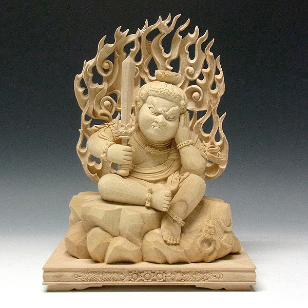 仏像 販売 龍祥-Ryusho- | 仏像や木彫り・縁起物などの販売・通販 / 楠 童不動明王 半跏像 31cm 木彫り 仏像