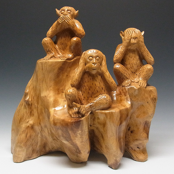 三猿 見ざる言わざる聞かざる 猿 木彫り