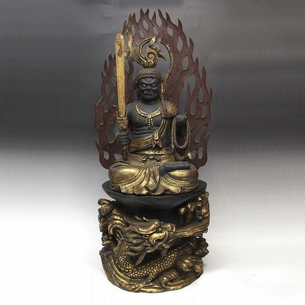 仏像 販売 龍祥-Ryusho- | 仏像や木彫り・縁起物などの販売・通販 / 楠 古色不動明王・倶利伽羅座 (坐像) 72cm