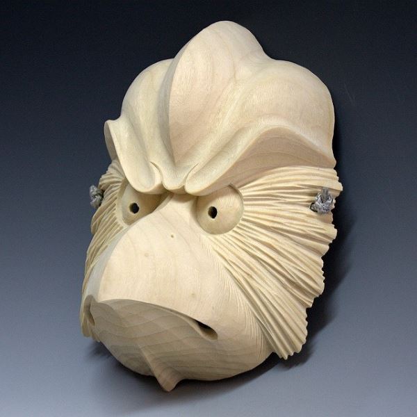 日本買い 大天狗の一棟彫りお面 工芸品