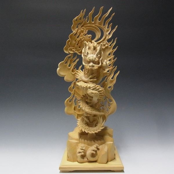 仏像 販売 龍祥-Ryusho- | 仏像や木彫り・縁起物などの販売・通販 / 榧 倶利伽羅不動(龍剣・竜剣) 48cm